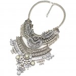 Ixchell Art Deco Crystal Embellished Bold Statement Necklace
